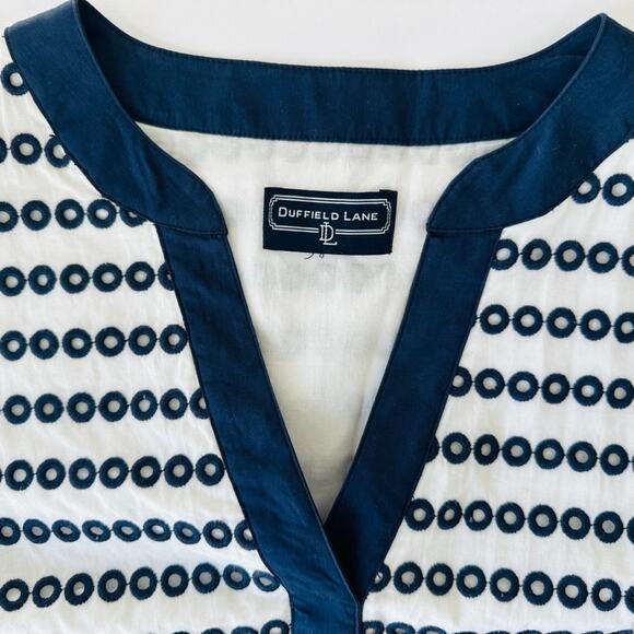 Duffield Lane Eyelet Bridgeport White Navy Tunic Shift Dress Size Large Nautical - Picture 4 of 8